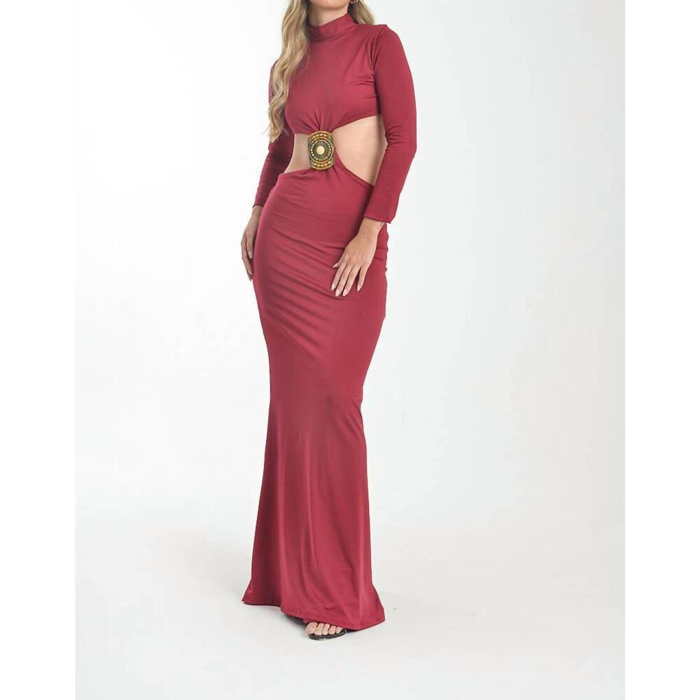 NEW STEFFANY MILANO embellished cut-out maxi dress in deep wine - Picture 4 of 5